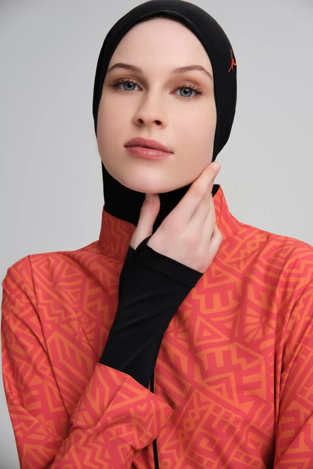 Orange Black Gilet Full Hijab Swimsuit - Hasema