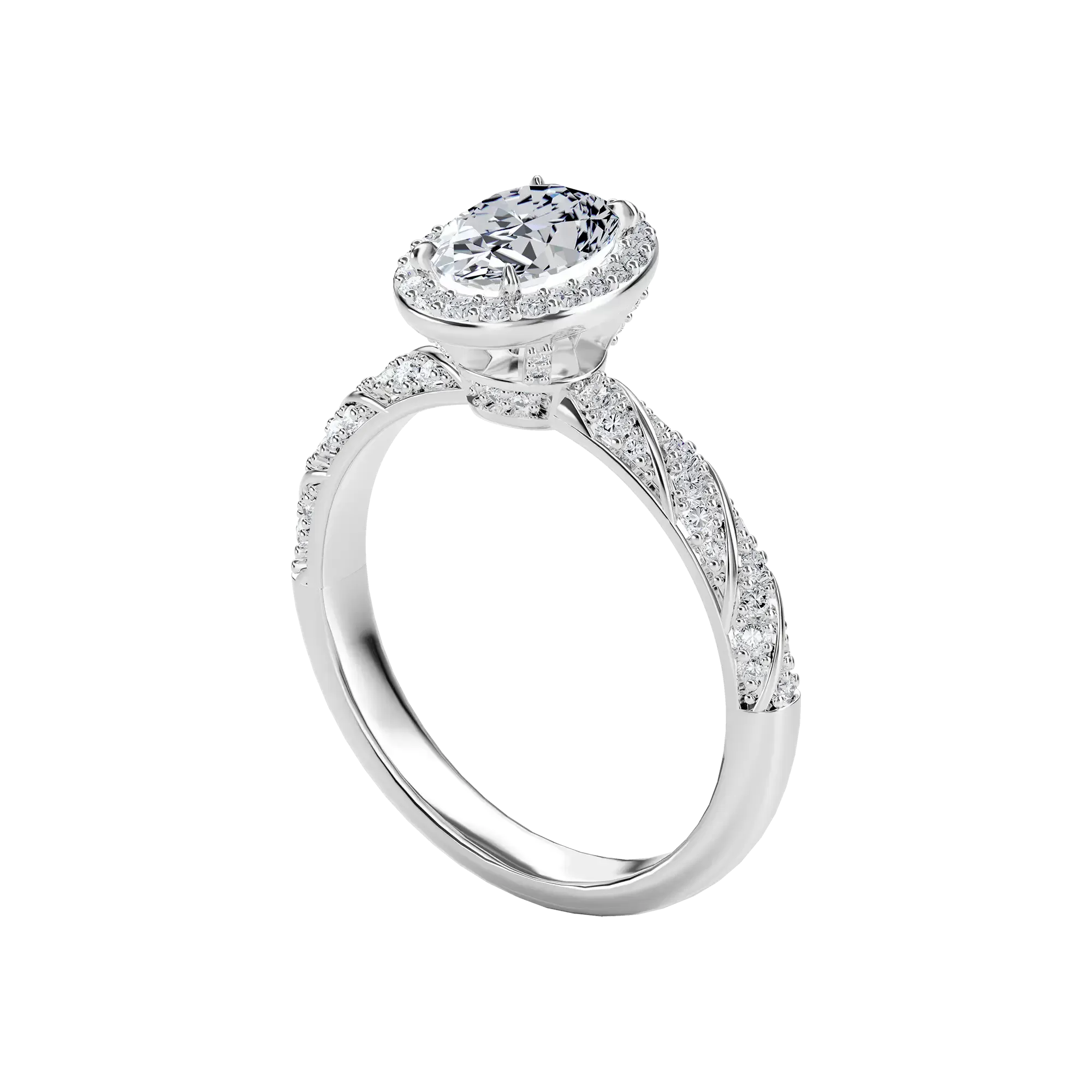 Oval Cut Halo Diamond Rope Engagement ring