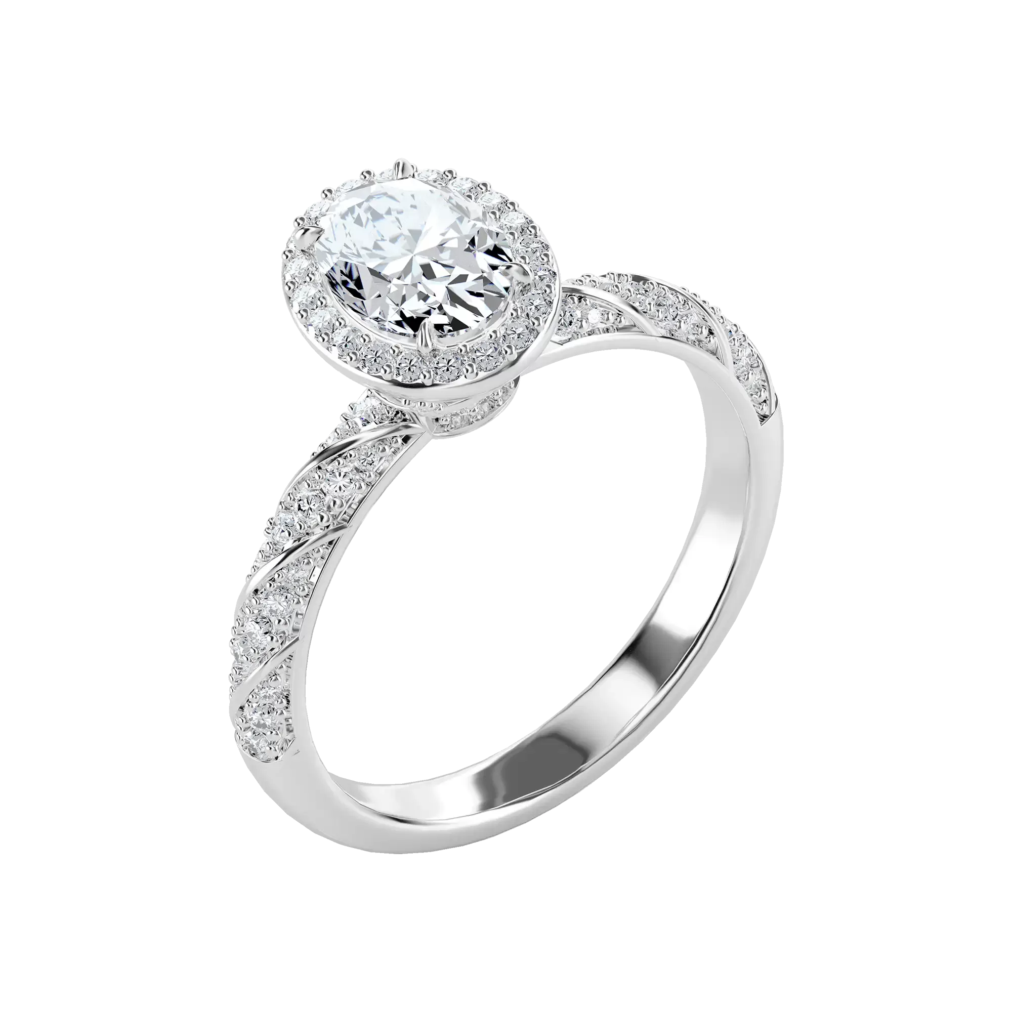 Oval Cut Halo Diamond Rope Engagement ring