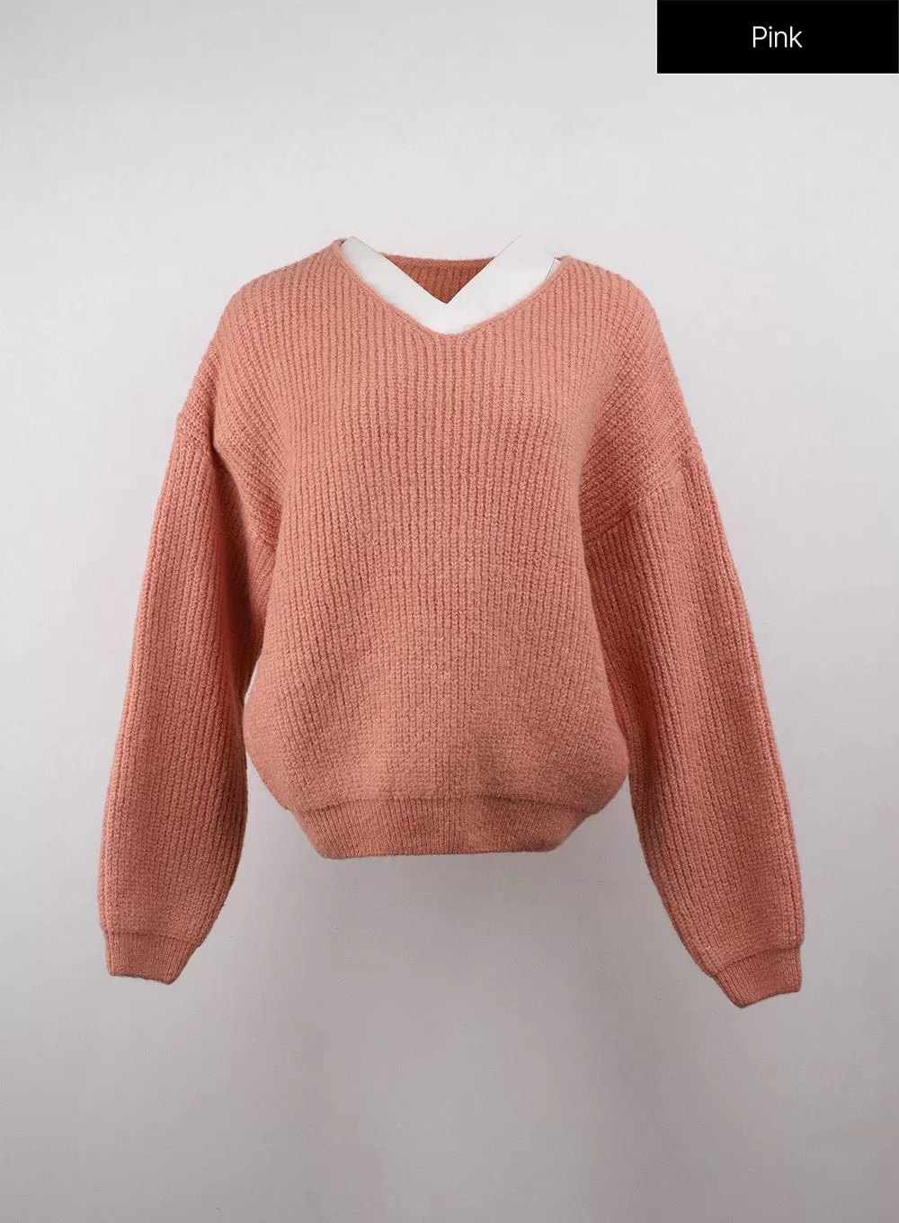 Oversized V-Neck Solid Long Sleeve Sweater OJ411