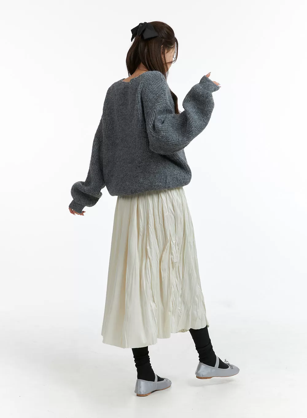 Oversized V-Neck Solid Long Sleeve Sweater OJ411