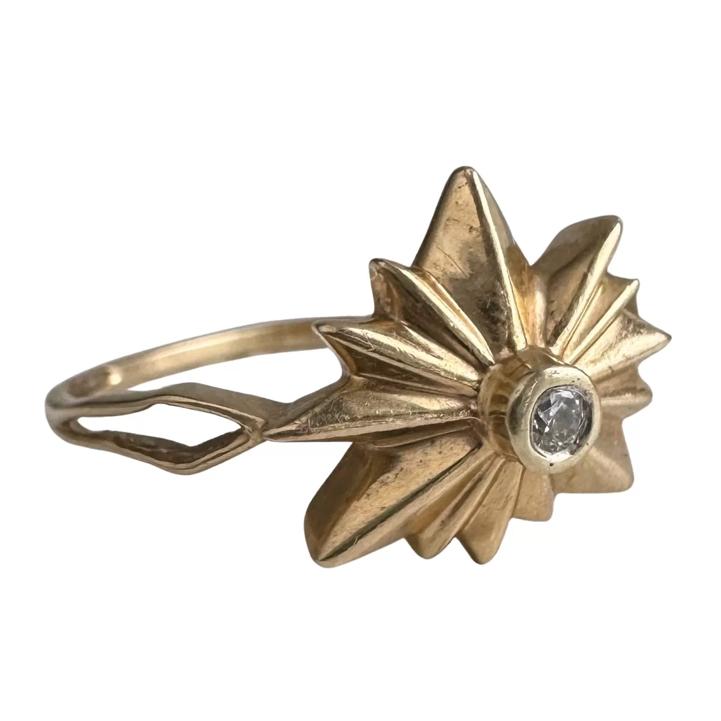 P R E - L O V E D // atomic burst / 14k yellow gold and diamond starburst ring / size 7.75 to 8