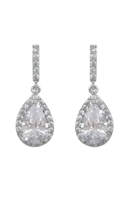 Pear Shaped Earrings - White - Silver