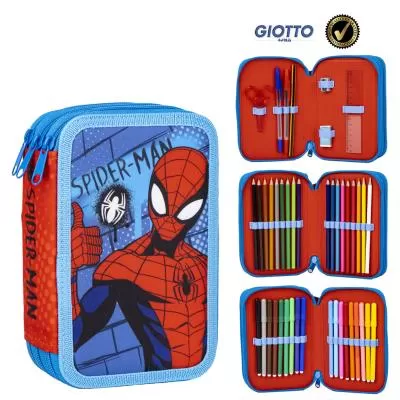 Penar complet utilat, 3 compartimente, Spiderman, albastru, unisex