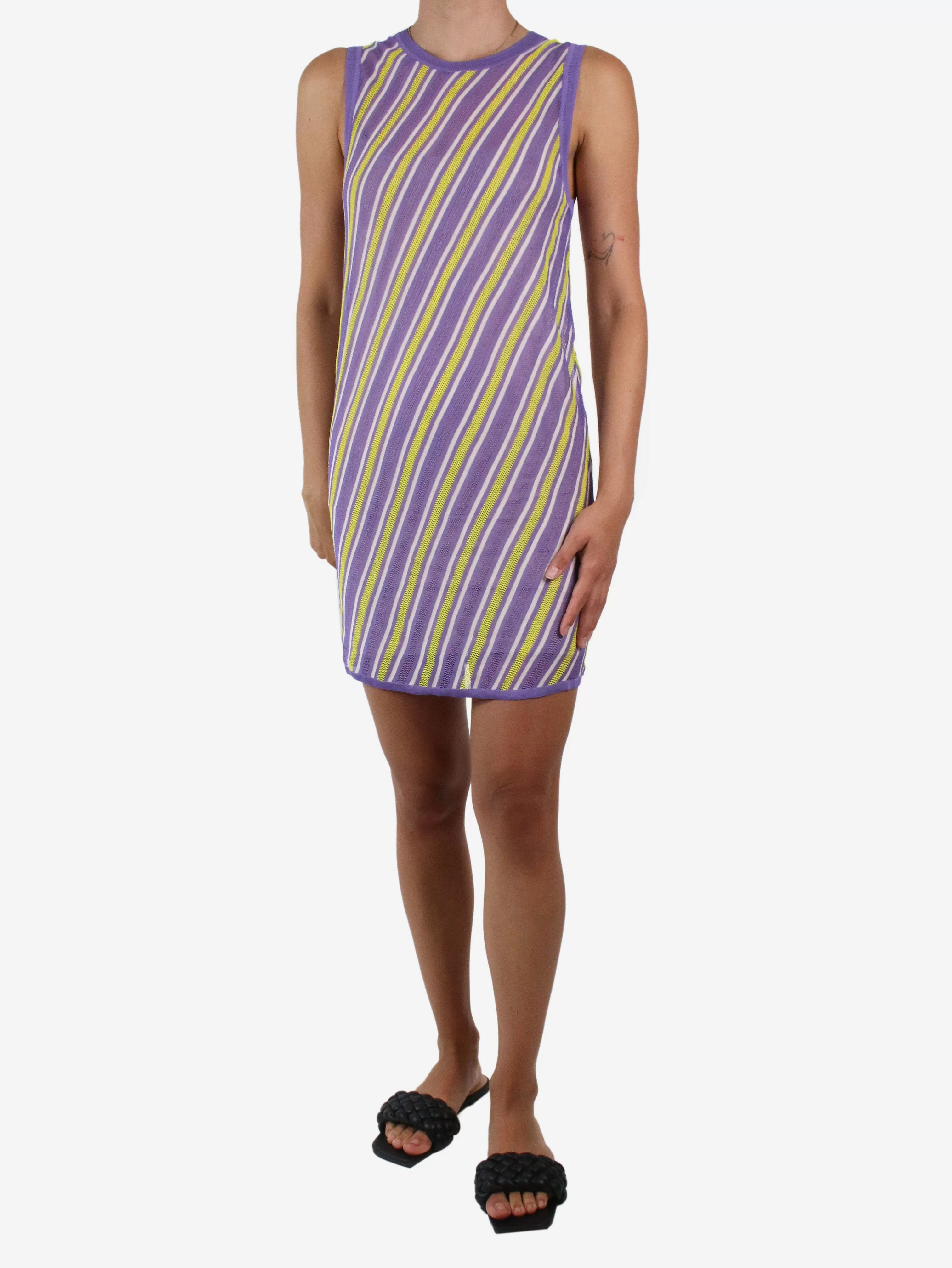 Purple sleeveless striped dress - size S