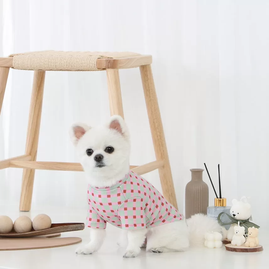 R logo Dogs Clothes Checked patterned Casual Cute Comfortable Clothing Sweaters Korean Designers Apparel Outfits Pastel Colours Pets Knit Banding