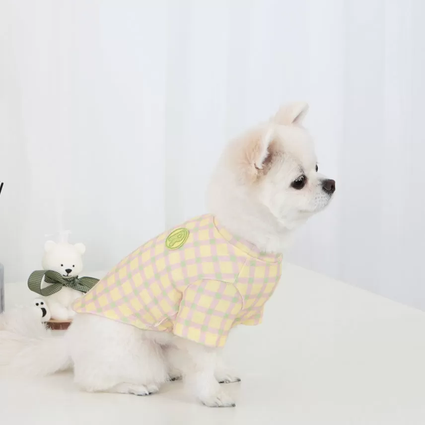 R logo Dogs Clothes Checked patterned Casual Cute Comfortable Clothing Sweaters Korean Designers Apparel Outfits Pastel Colours Pets Knit Banding