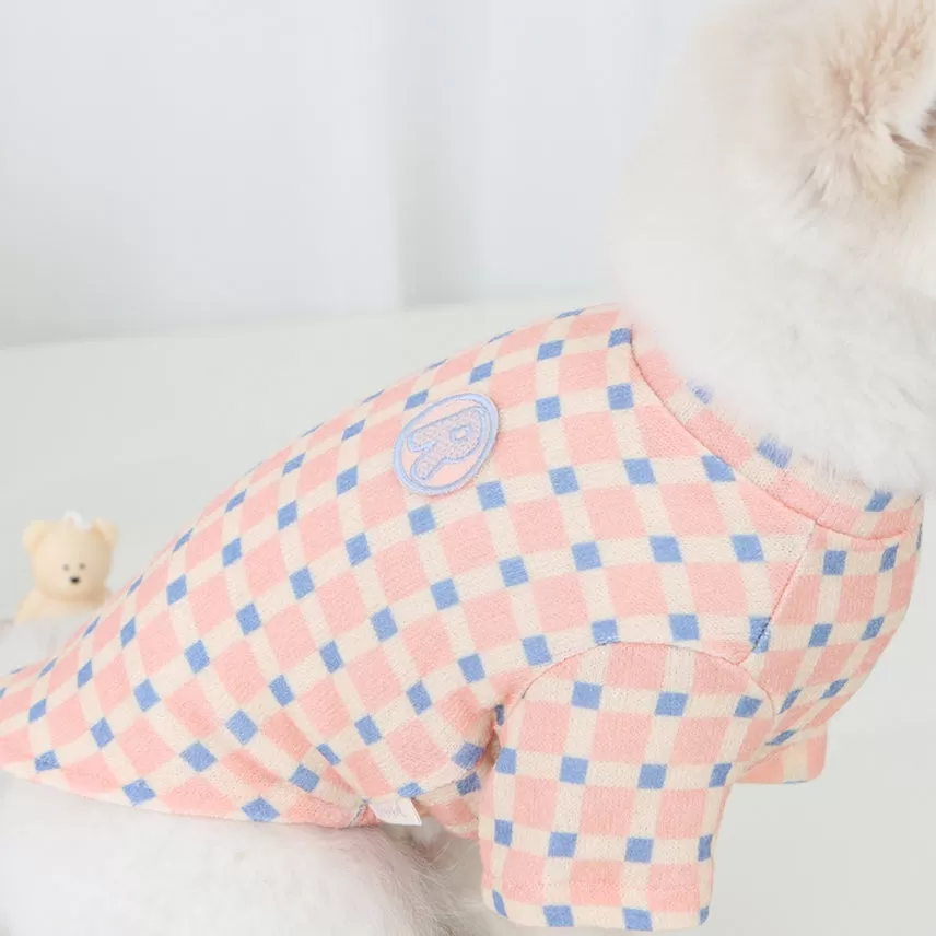 R logo Dogs Clothes Checked patterned Casual Cute Comfortable Clothing Sweaters Korean Designers Apparel Outfits Pastel Colours Pets Knit Banding