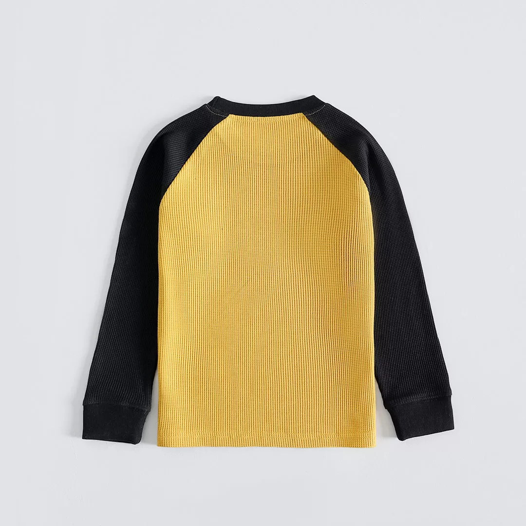 Raglan Waffle Knit Kids Mustard/Black