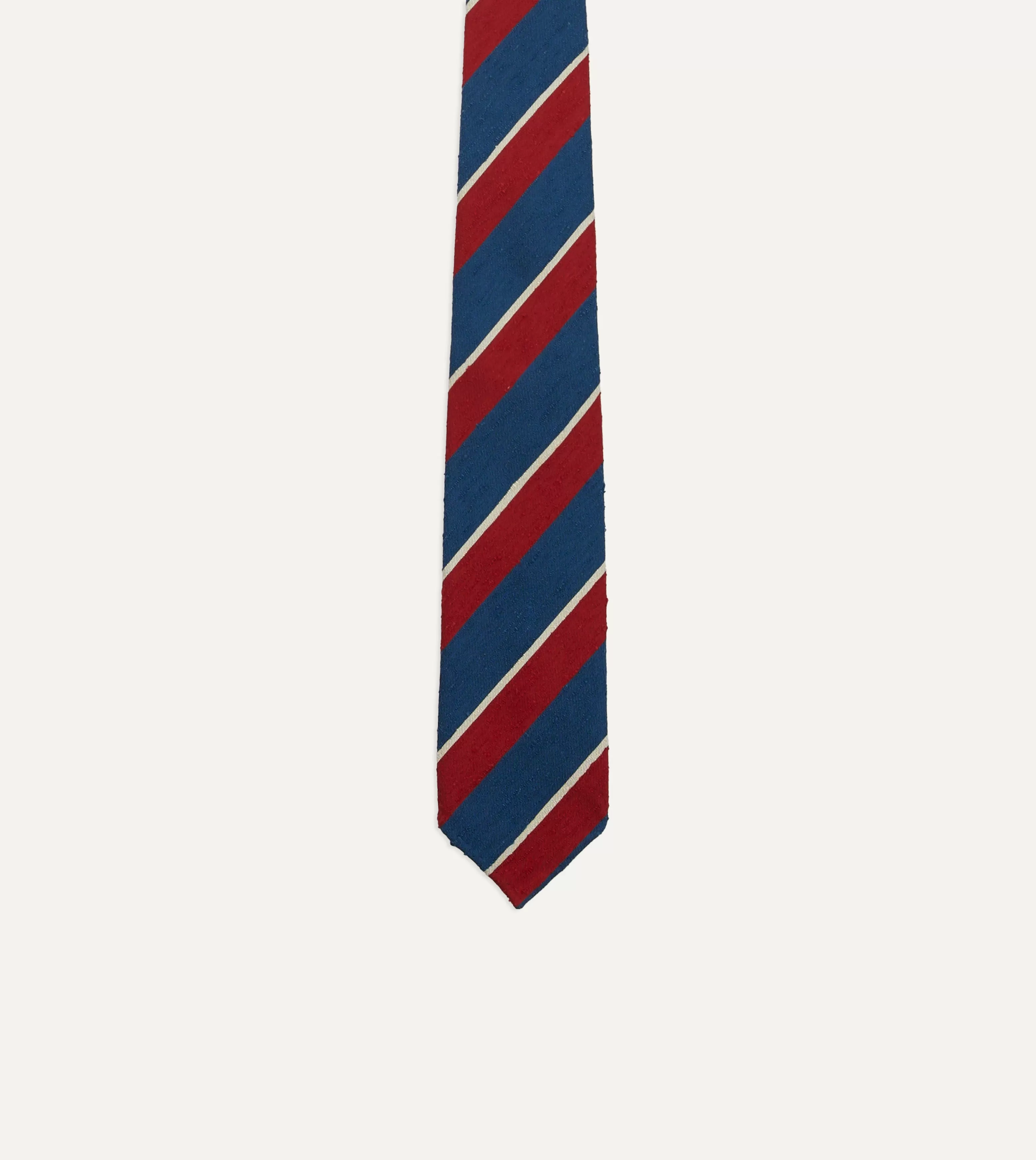 Red, Blue and White Stripe Shantung Silk Tie