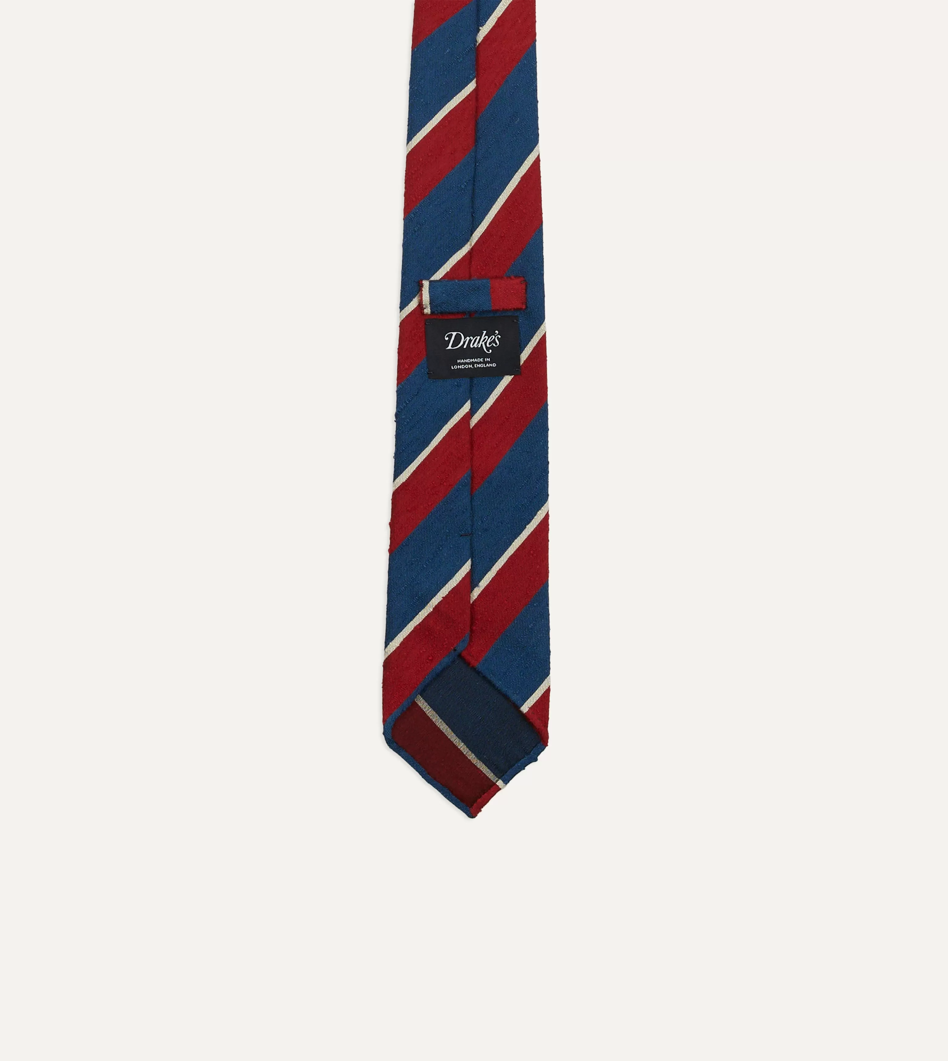 Red, Blue and White Stripe Shantung Silk Tie