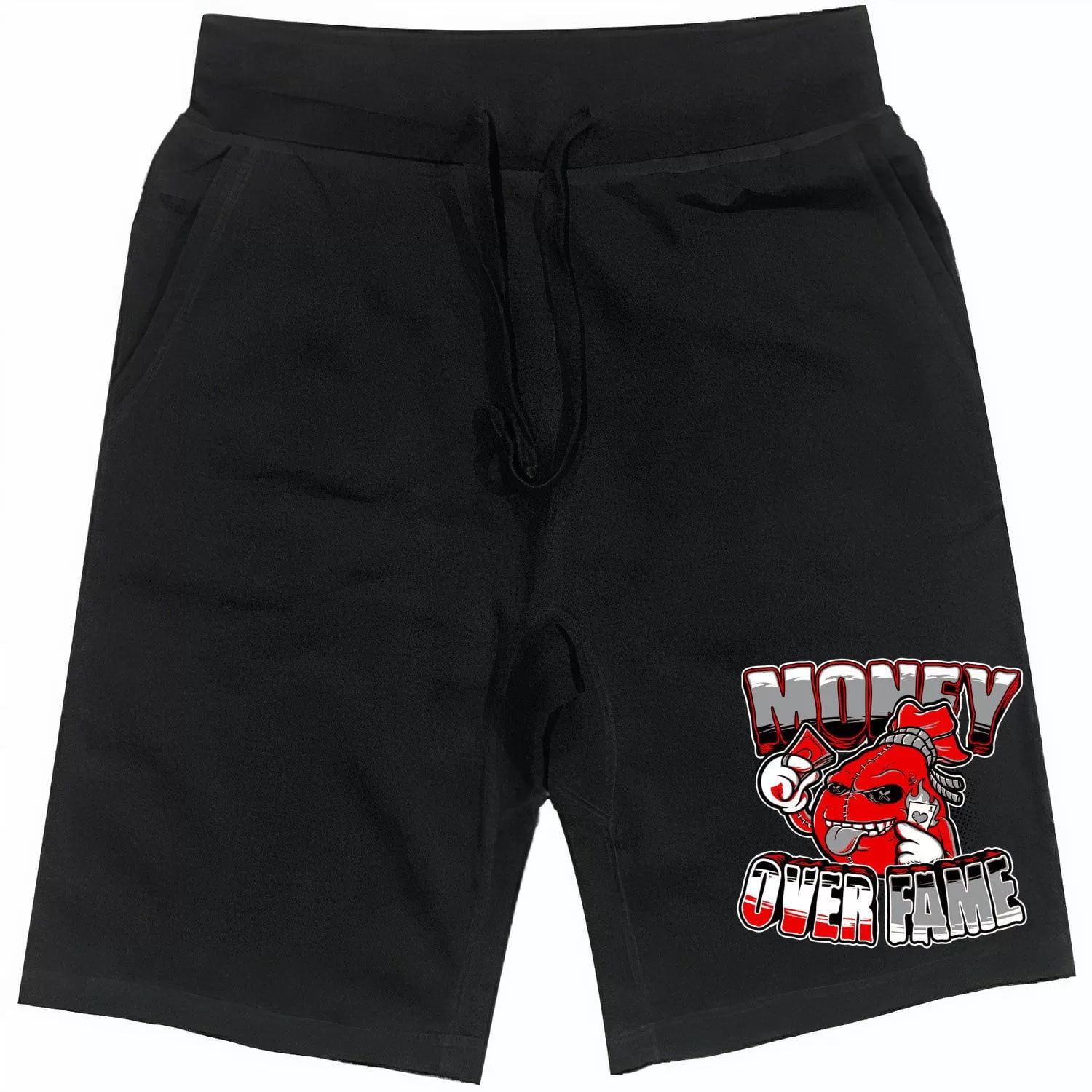 RED MOF : Black Cotton Terry Fleece Shorts