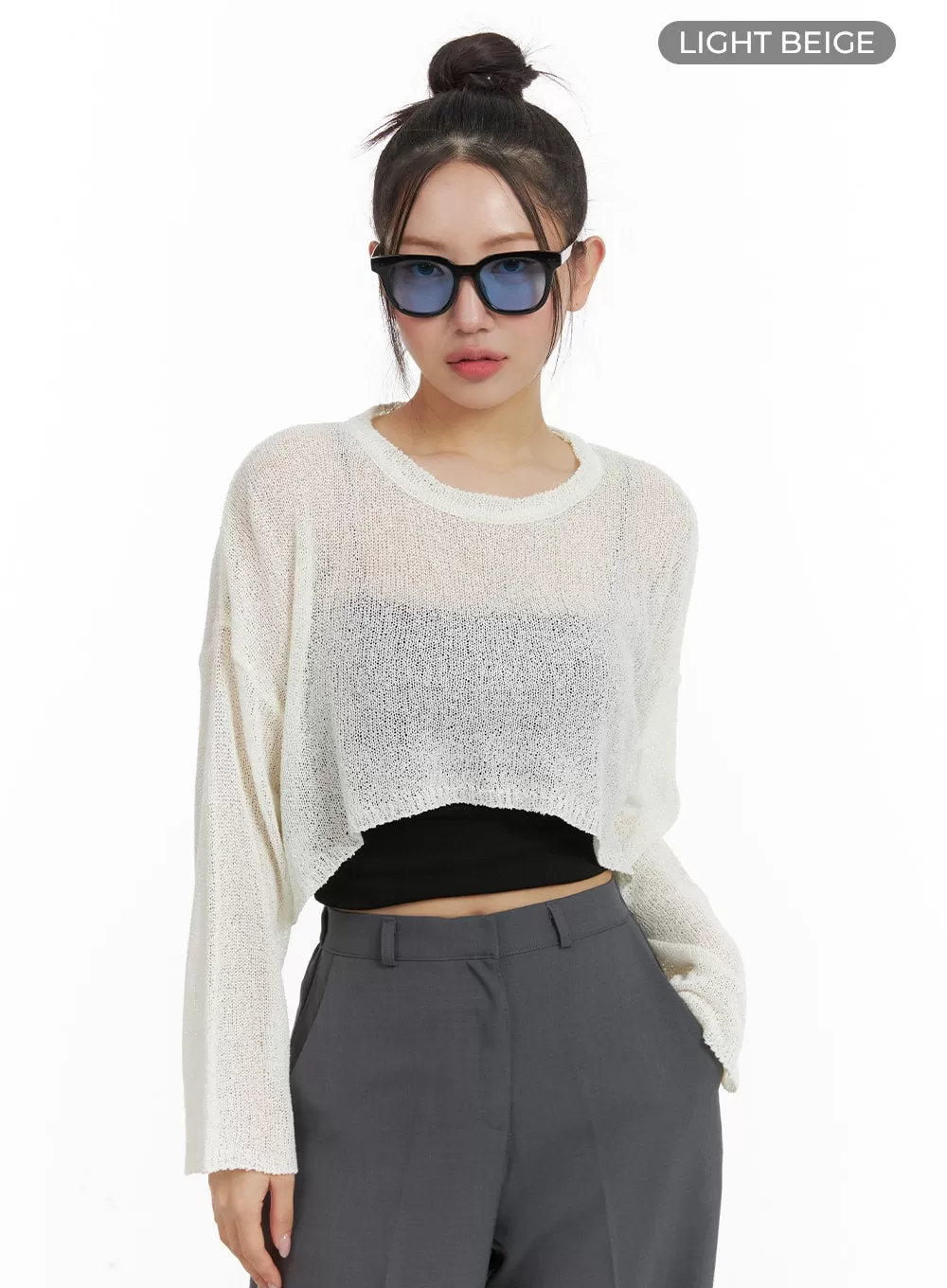 Round Neck Cropped Hollow Out Sweater OA402