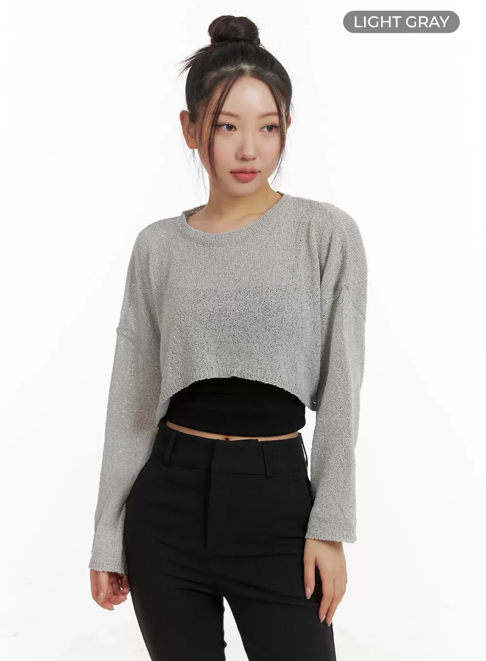 Round Neck Cropped Hollow Out Sweater OA402