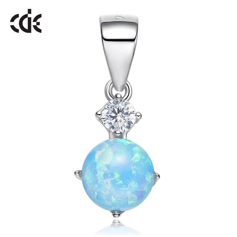 Round Shaped Blue White Opal Necklace With Zirconia AAA