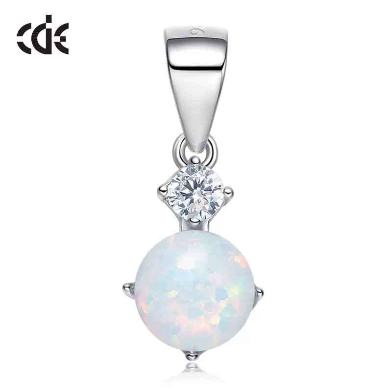 Round Shaped Blue White Opal Necklace With Zirconia AAA