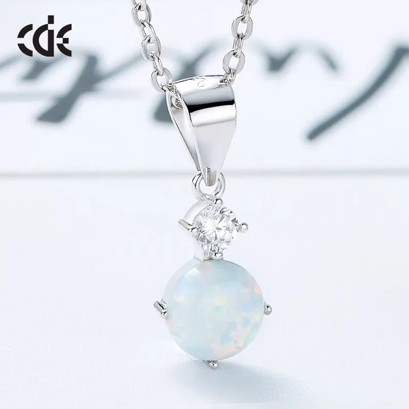 Round Shaped Blue White Opal Necklace With Zirconia AAA