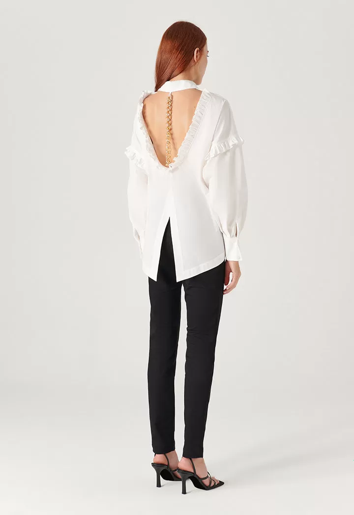 Ruched Open Back With Chain Collared Shirt