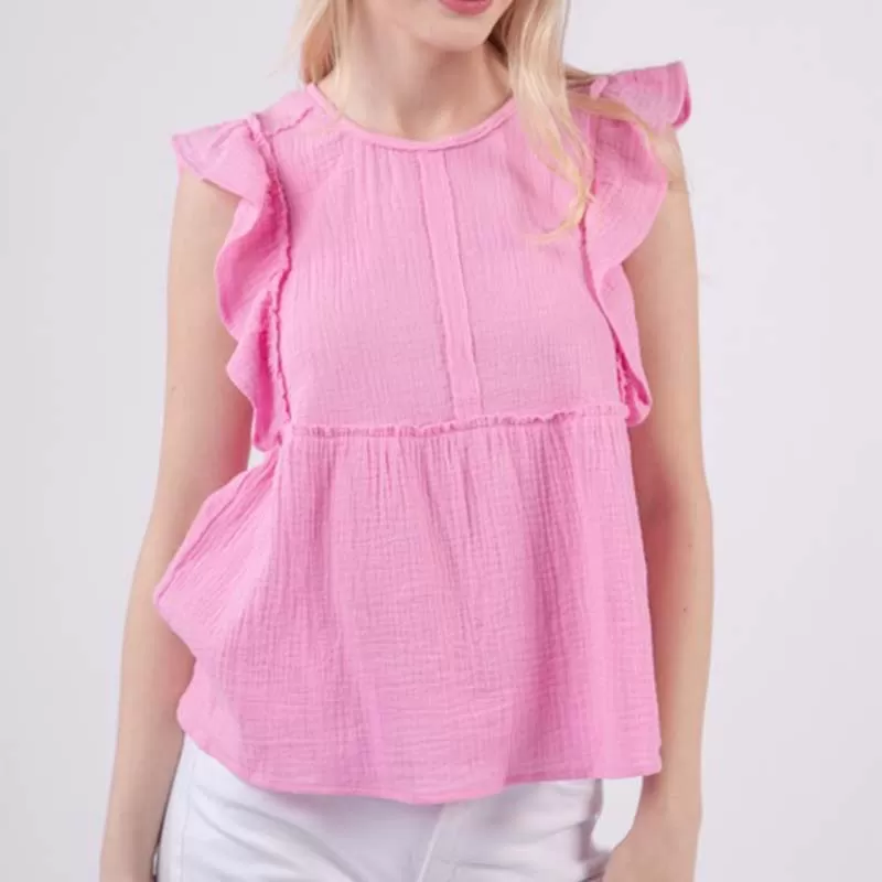 Ruffle Sleeve Babydoll Woven Shirt