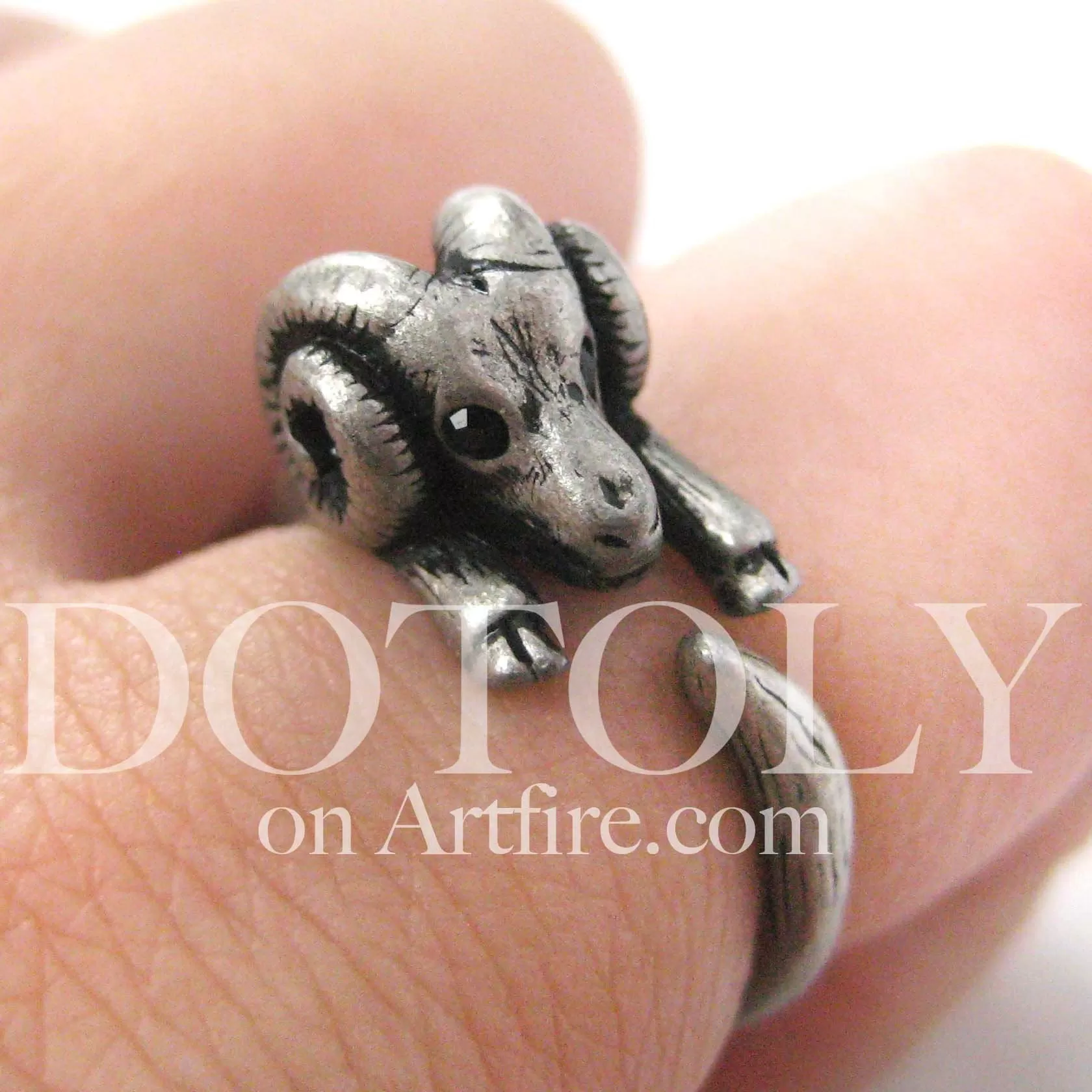 Sheep Ram Animal Wrap Around Ring in Silver - Sizes 4 to 9 Available