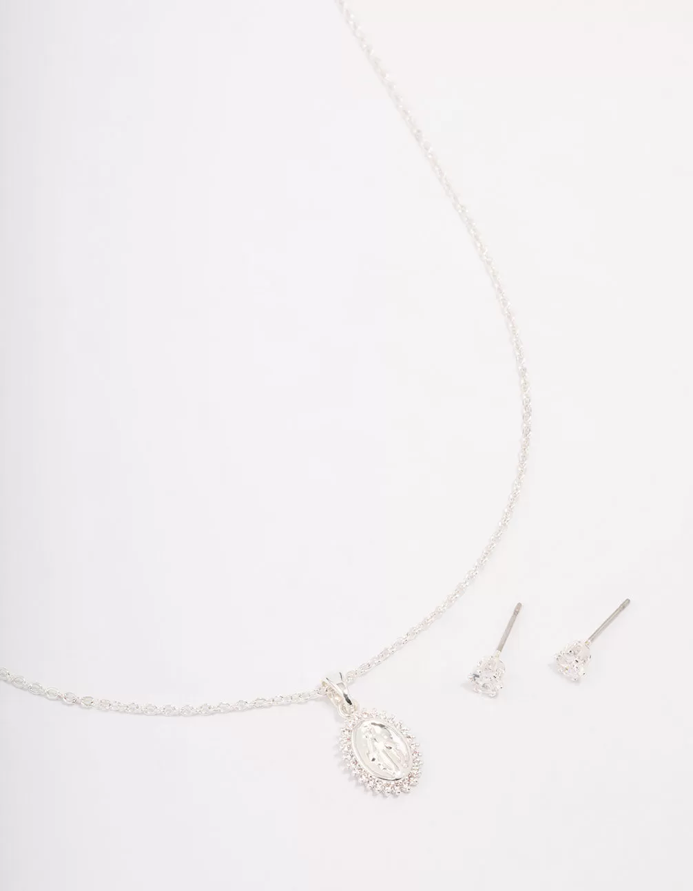 Silver Plated Diamante Signature Coin Necklace & Earring Set