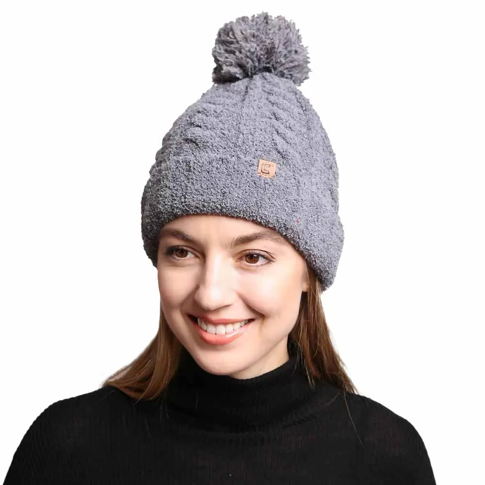 Solid Color Pom Pom Beanie Hats