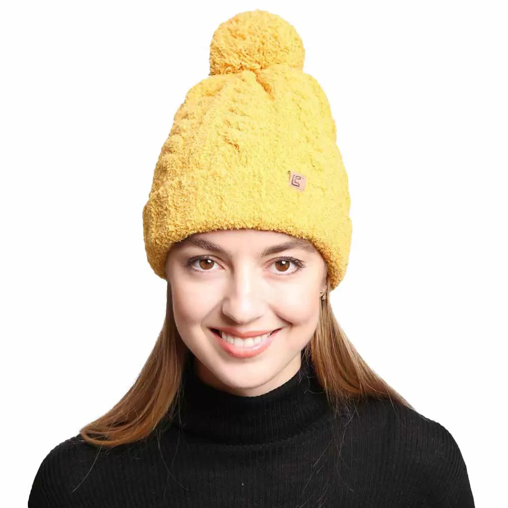 Solid Color Pom Pom Beanie Hats