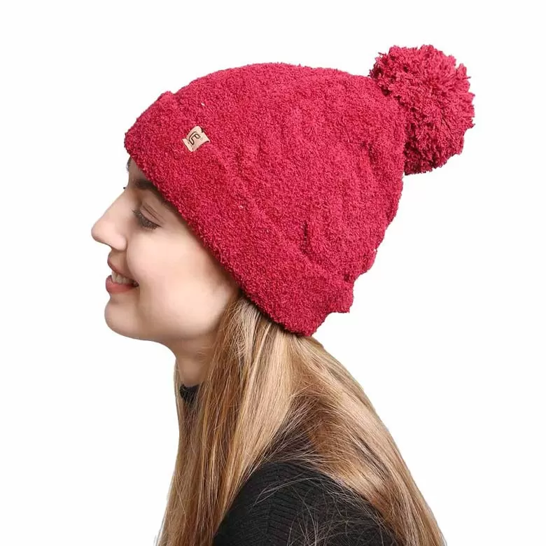 Solid Color Pom Pom Beanie Hats