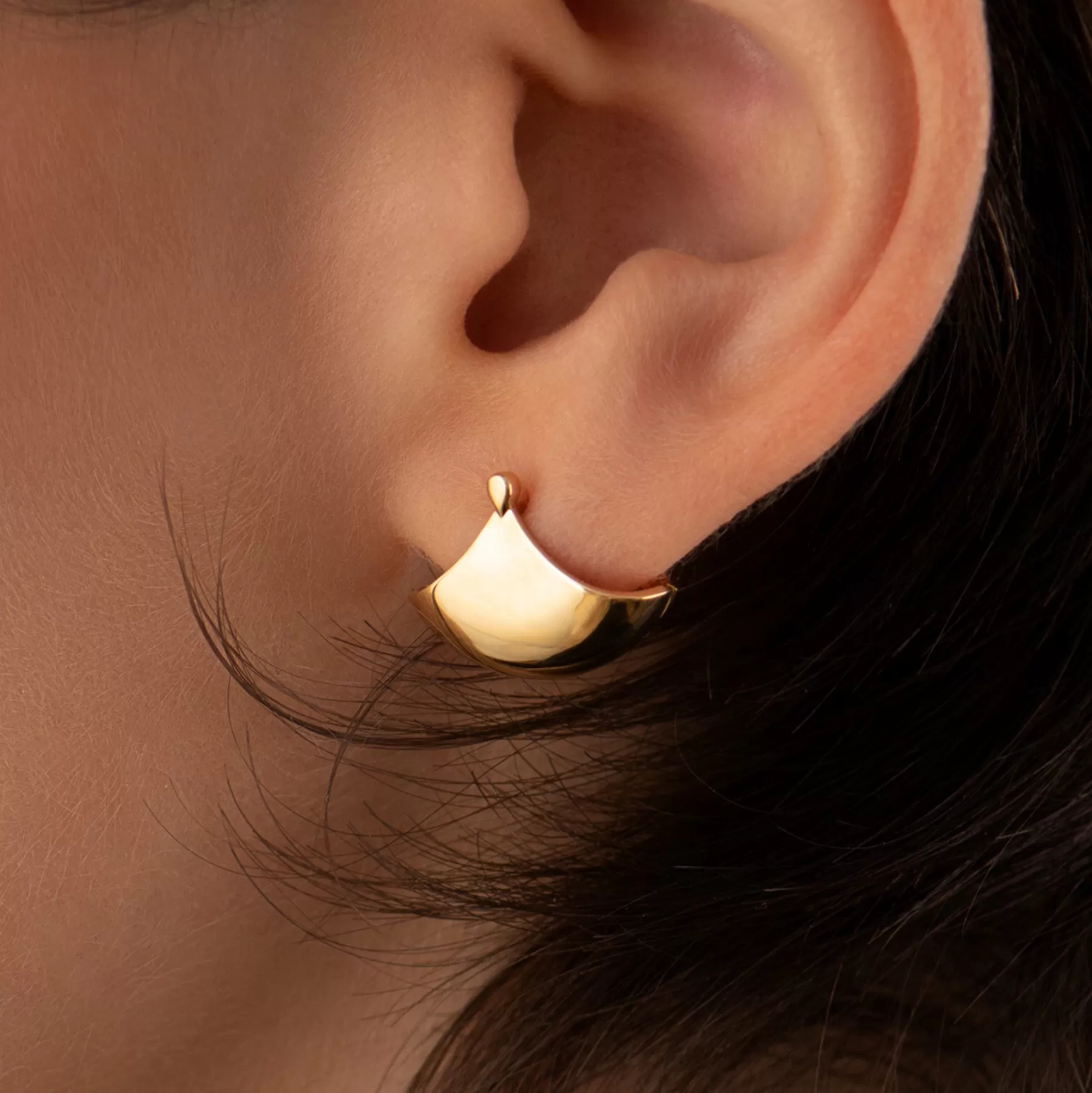 Solid Gold Huggie Fan Earrings