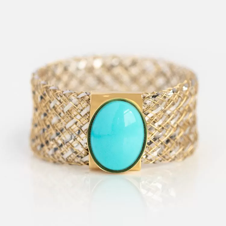 Solid Gold Mesh Gemstone Ring