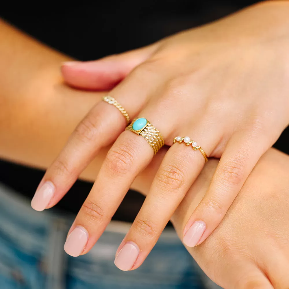 Solid Gold Mesh Gemstone Ring