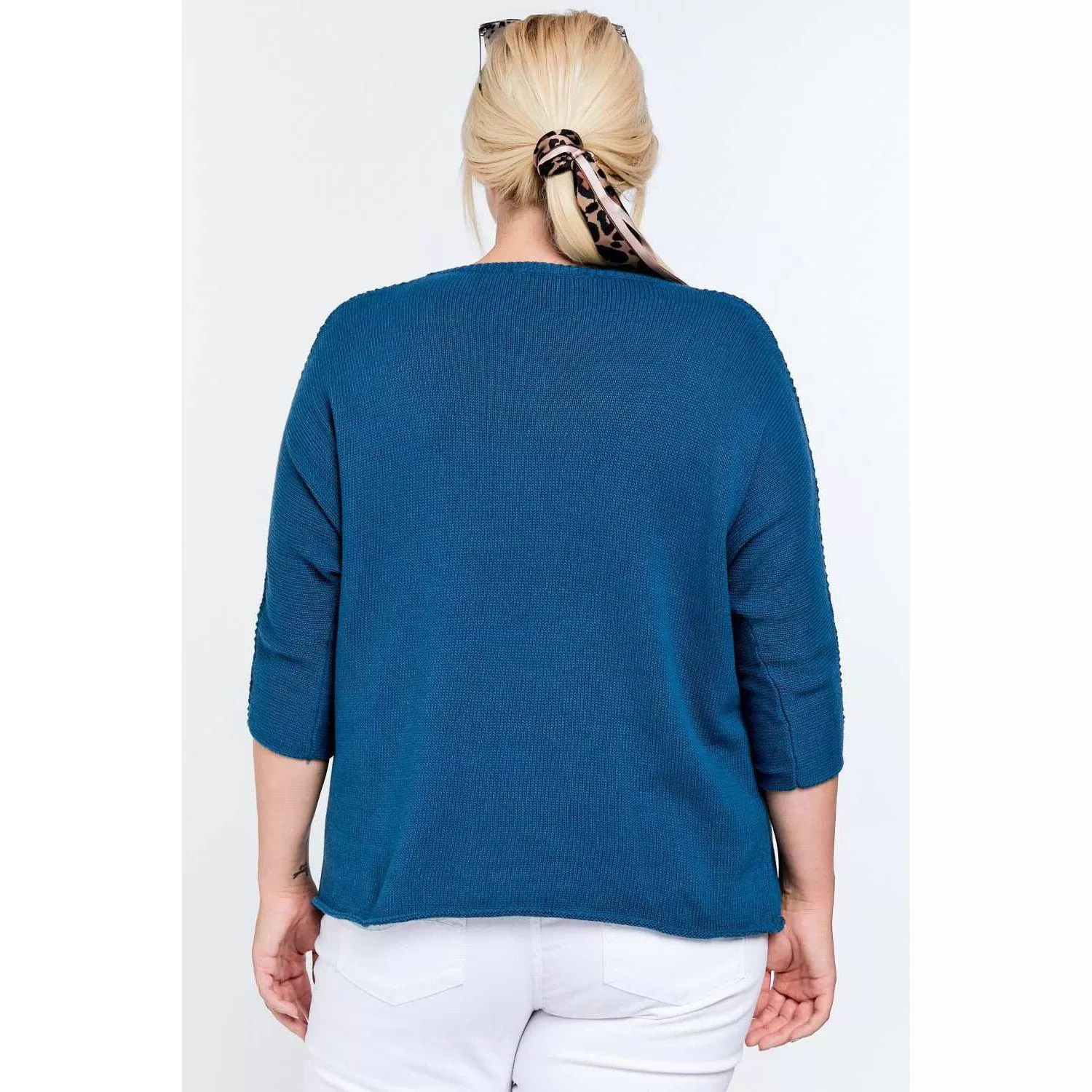 Solid Round Neck 3/4 Sleeve Sweater Top