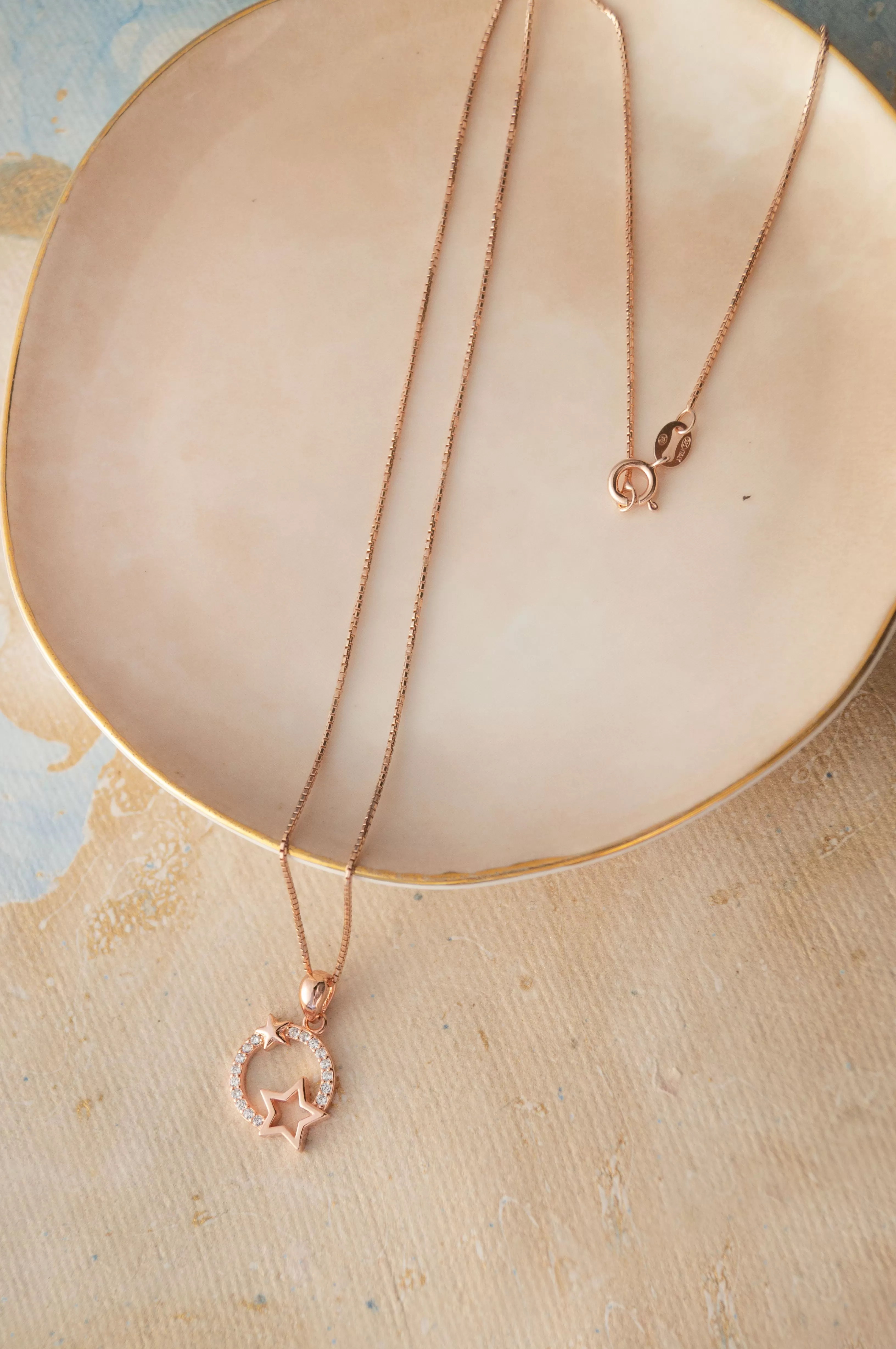 Star Orbit Rose Gold Plated Sterling SIlver Pendant Set