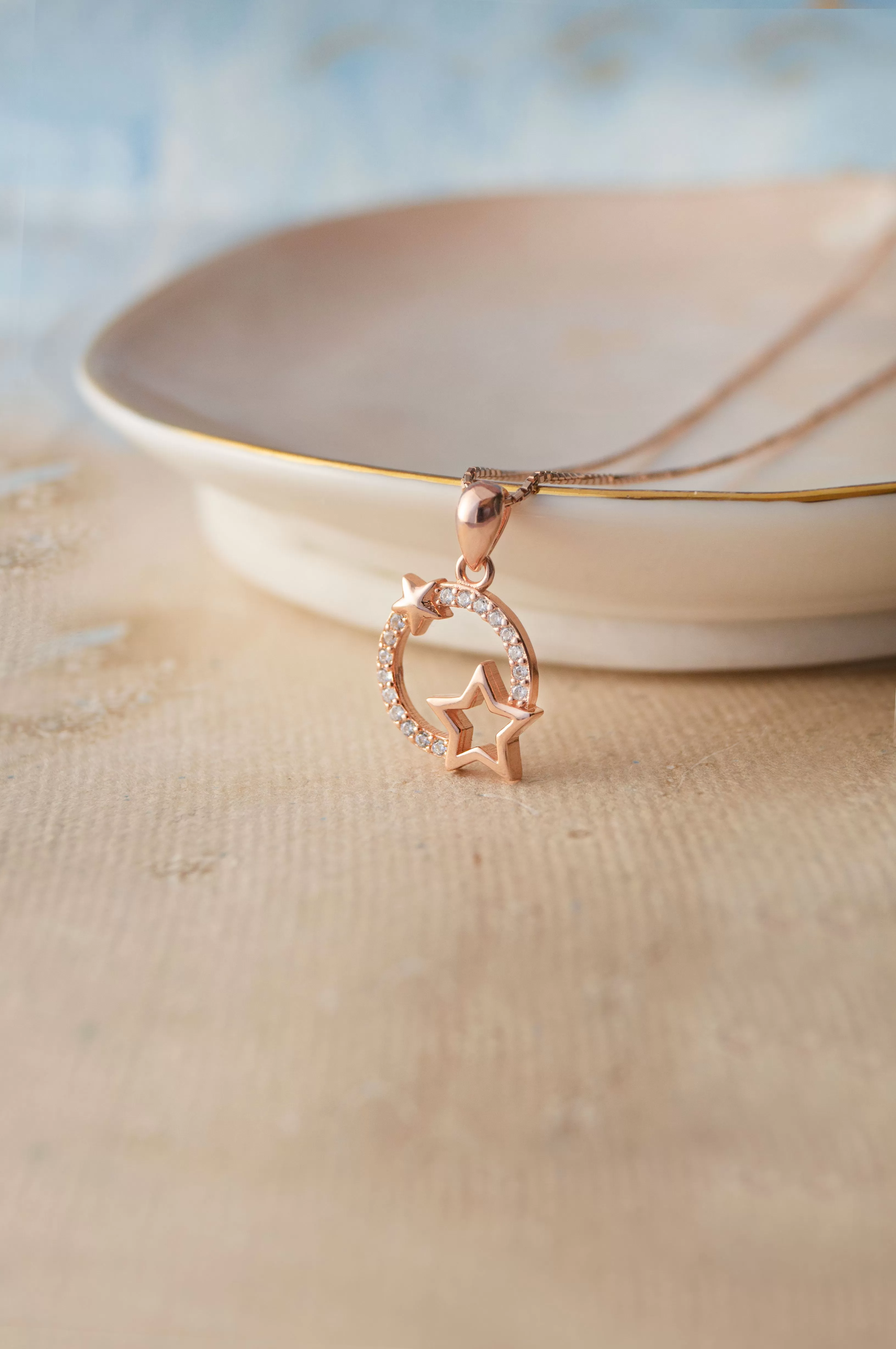 Star Orbit Rose Gold Plated Sterling SIlver Pendant Set