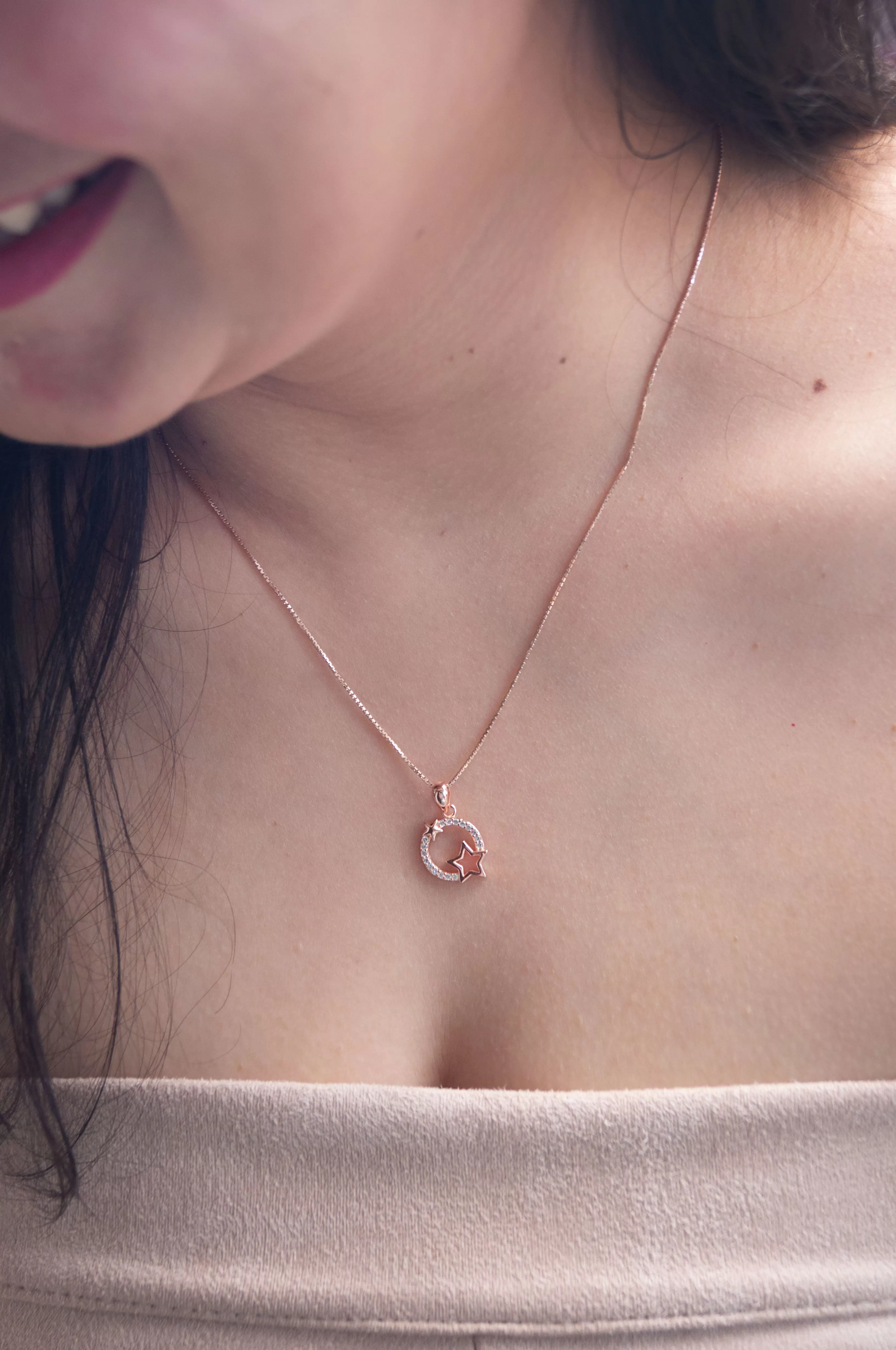 Star Orbit Rose Gold Plated Sterling SIlver Pendant Set