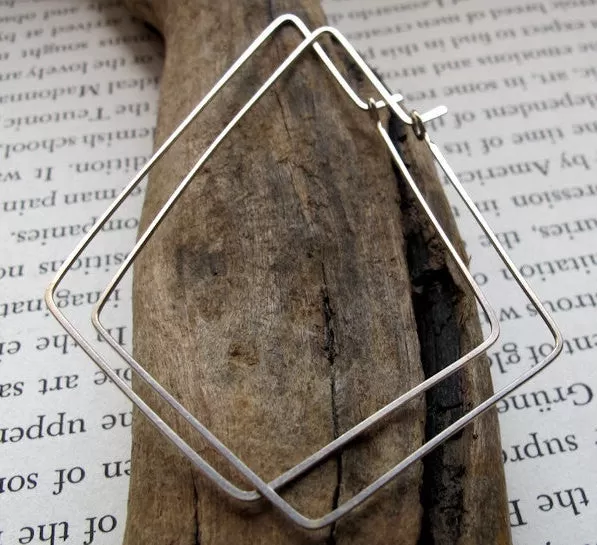 Sterling Silver Diamond Shaped Geometric Hoops