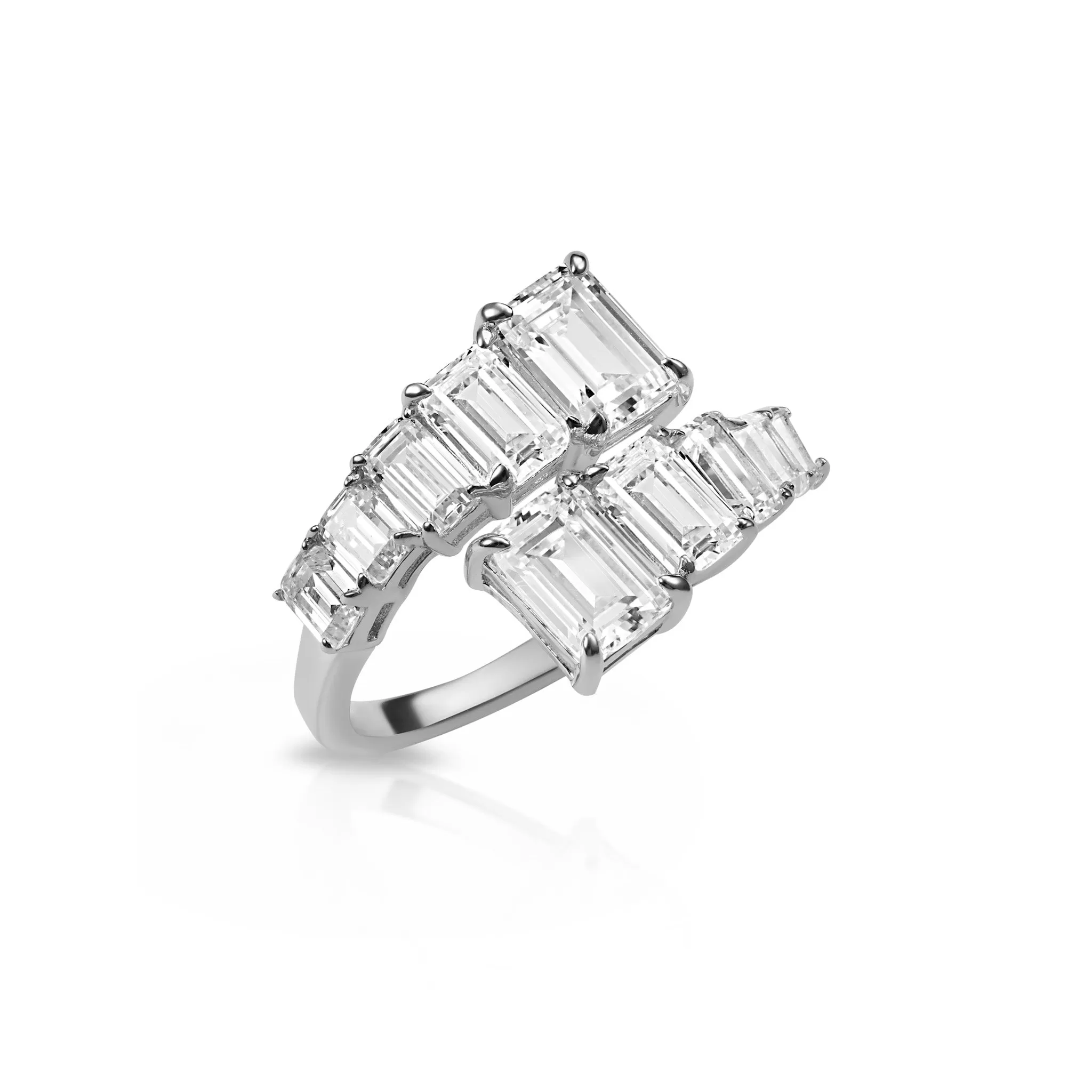 Sterling silver emerald cut cz diamond wrap ring