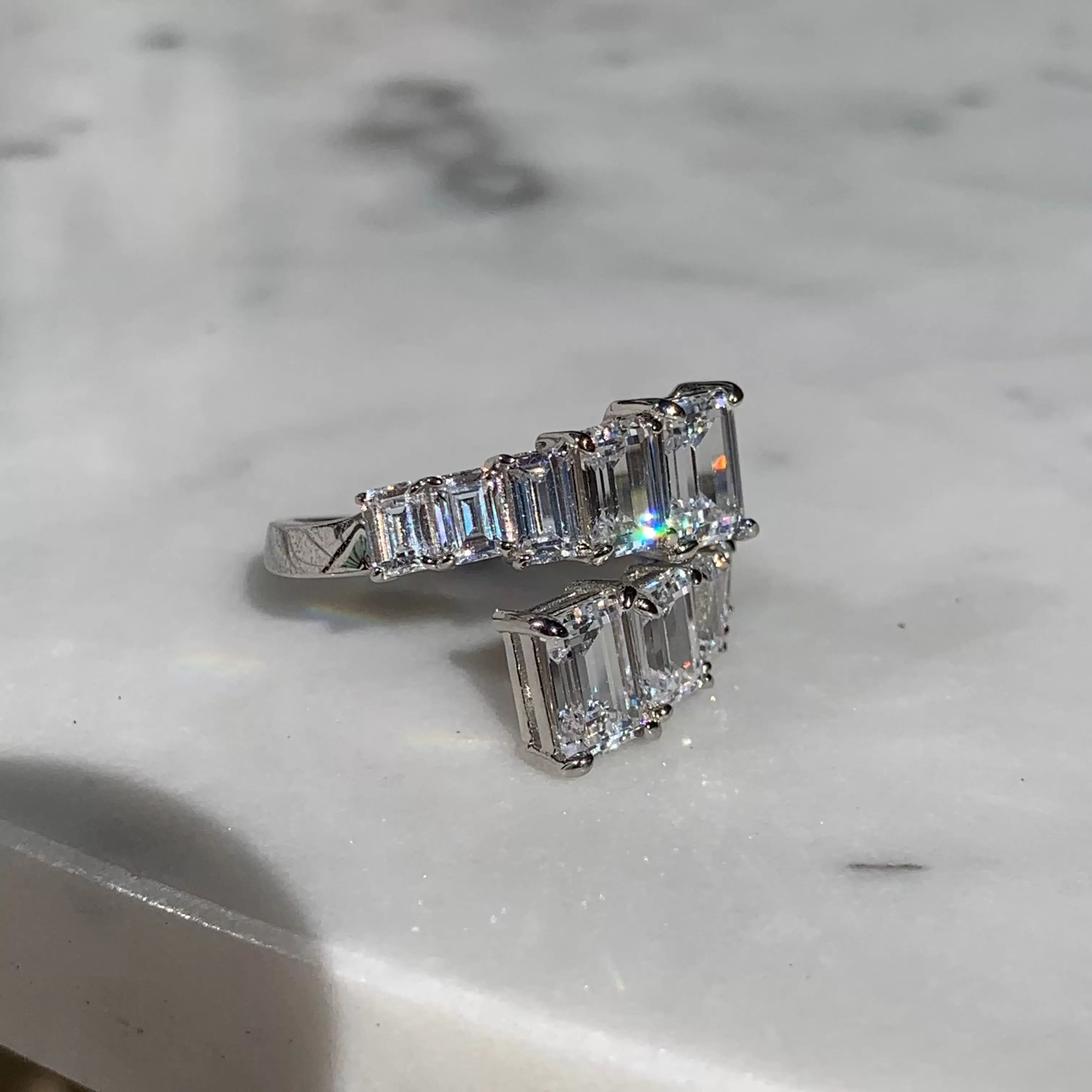 Sterling silver emerald cut cz diamond wrap ring