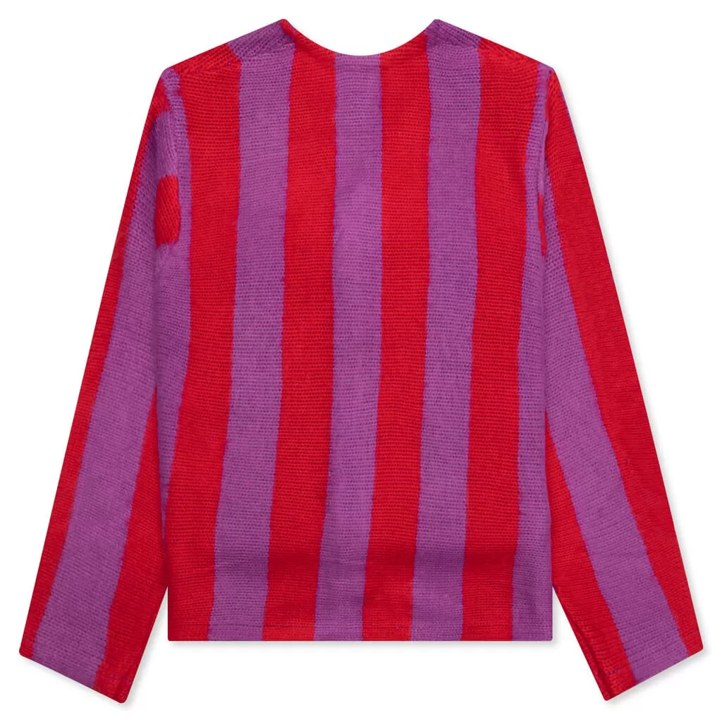 Striped Brushed Cardigan - Purple