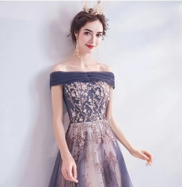 The Sephera Purple Off Shoulder Gown