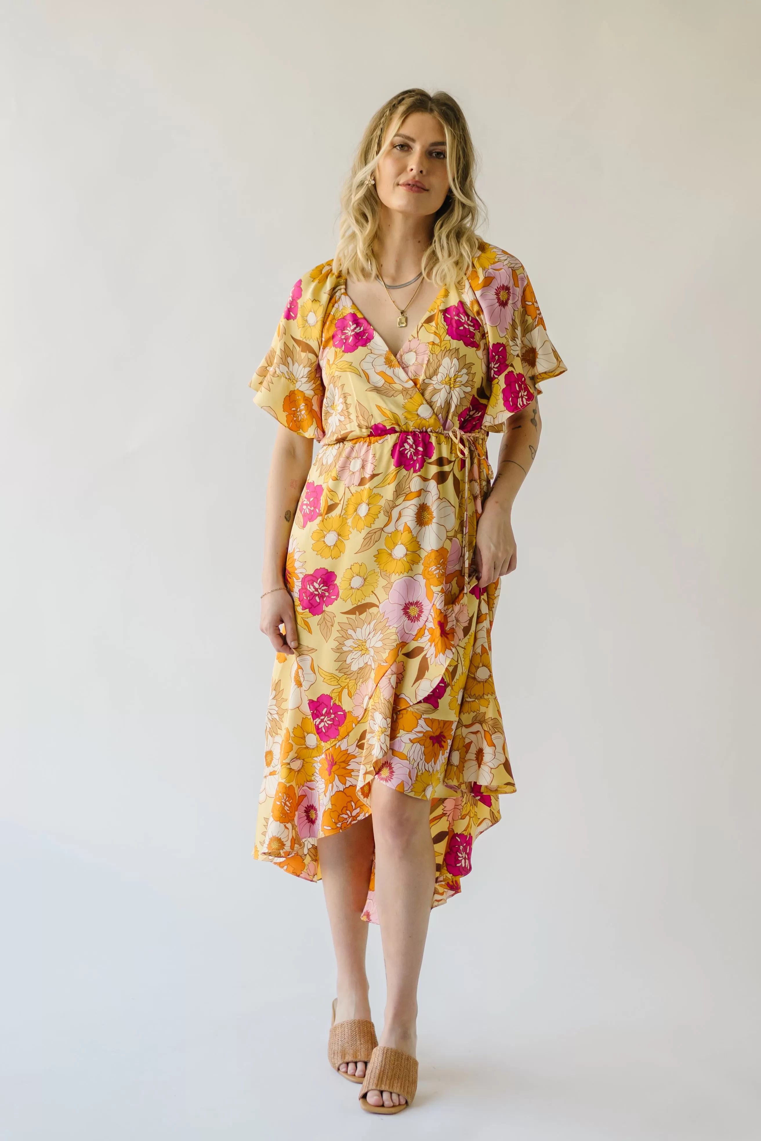 The Spector V-Neck Floral Wrap Dress in Orange   Fuchsia