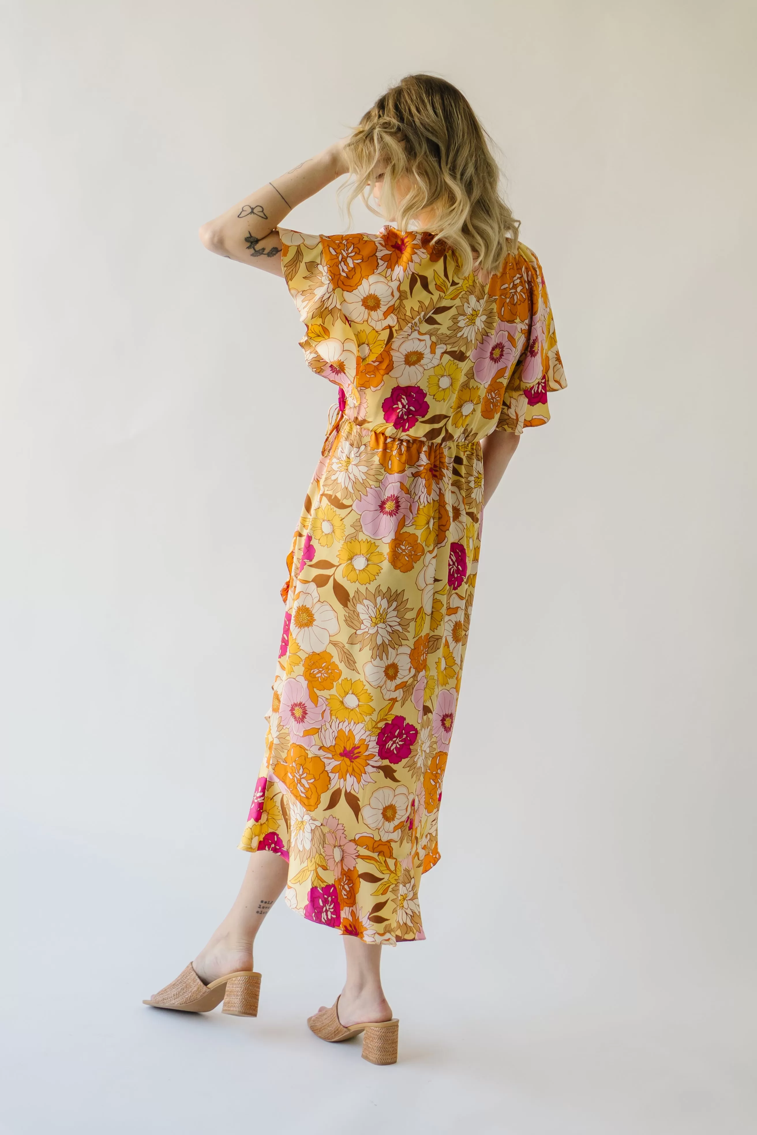 The Spector V-Neck Floral Wrap Dress in Orange   Fuchsia