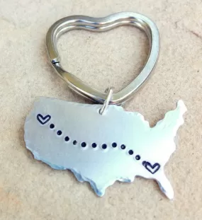 United States Keychain, Long Distance  Keychain, Couples Keychain, Best Friends Keychain, Personalized Keychain, Boyfriend Gift