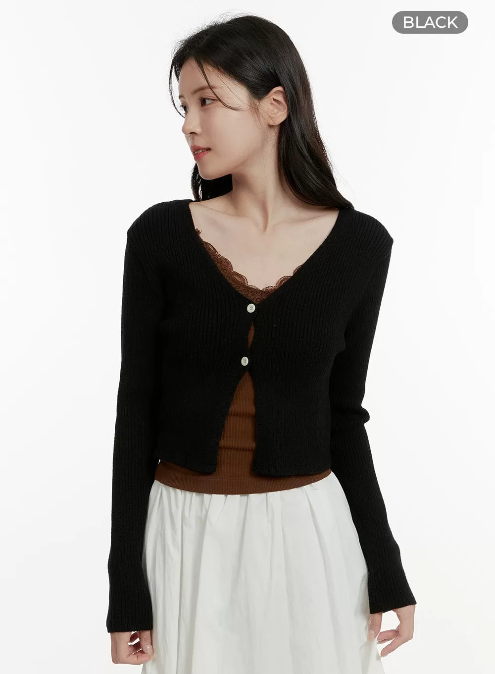 V-Neck Buttoned Crop Cardigan OA405