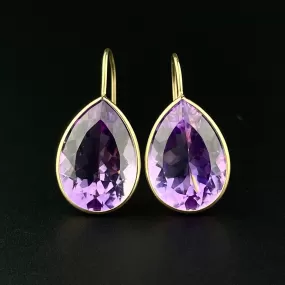 Vintage Amethyst Teardrop 14K Gold Earrings