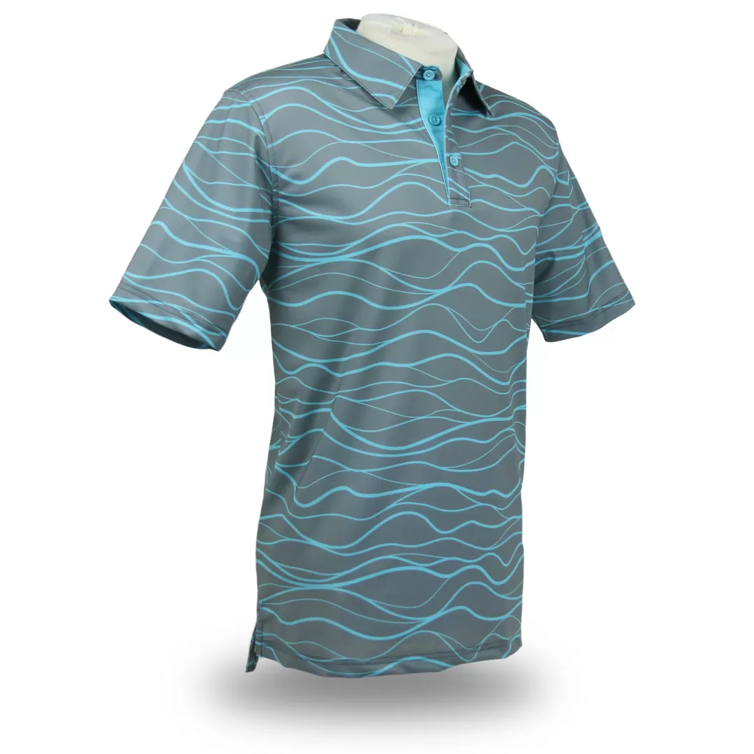 Wavy Blue Dunes- OGA Men's Polo - Gray / Sky Blue