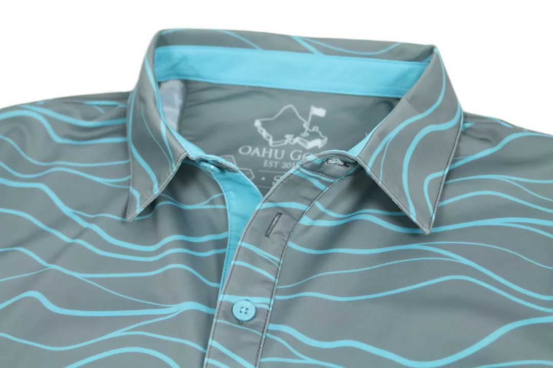 Wavy Blue Dunes- OGA Men's Polo - Gray / Sky Blue