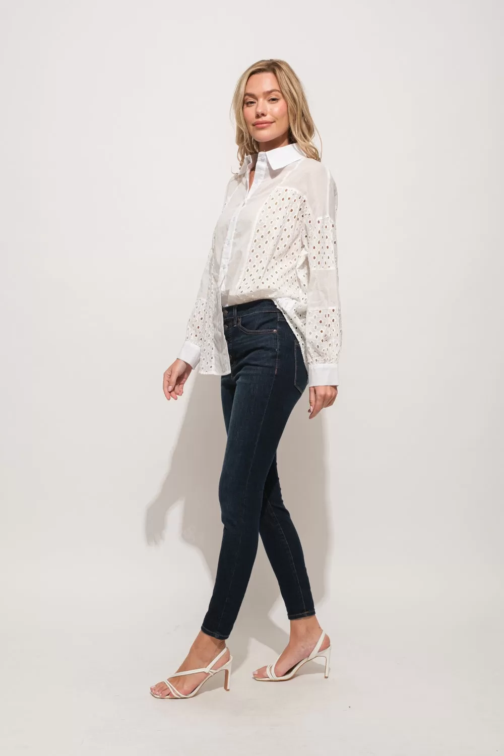 White Eyelet Long Sleeve Shirt