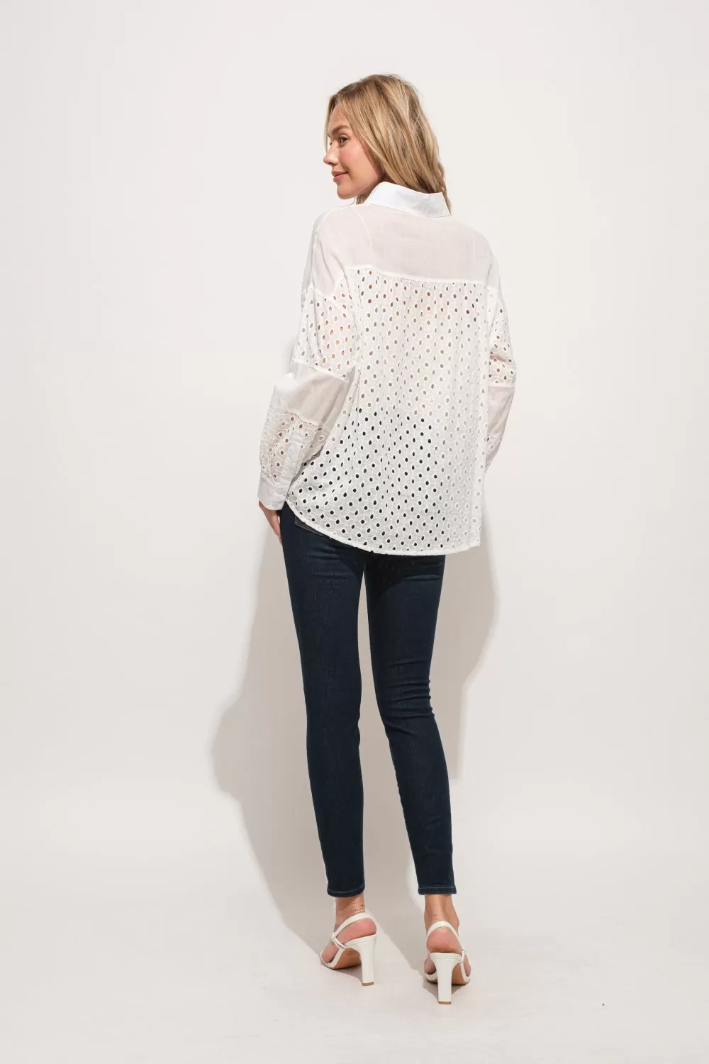 White Eyelet Long Sleeve Shirt