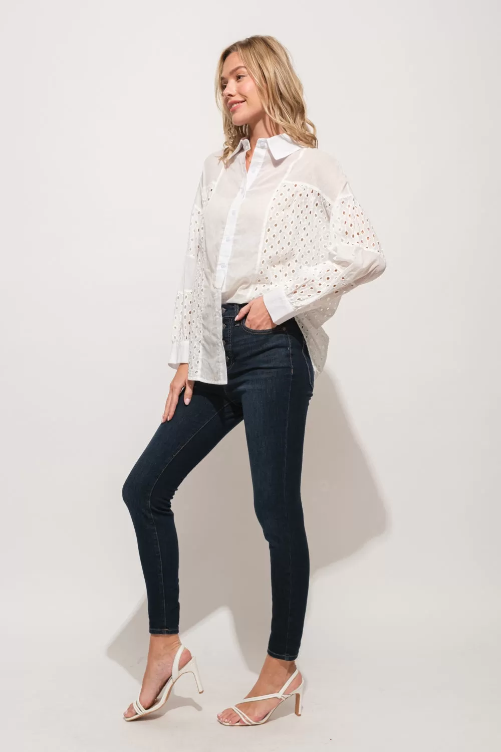 White Eyelet Long Sleeve Shirt